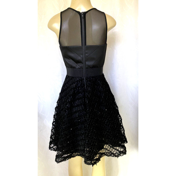 Milly Dress Mesh Satin Lace Sleeveless Fit Flare Black Round Neck Back Z… - Picture 3 of 5